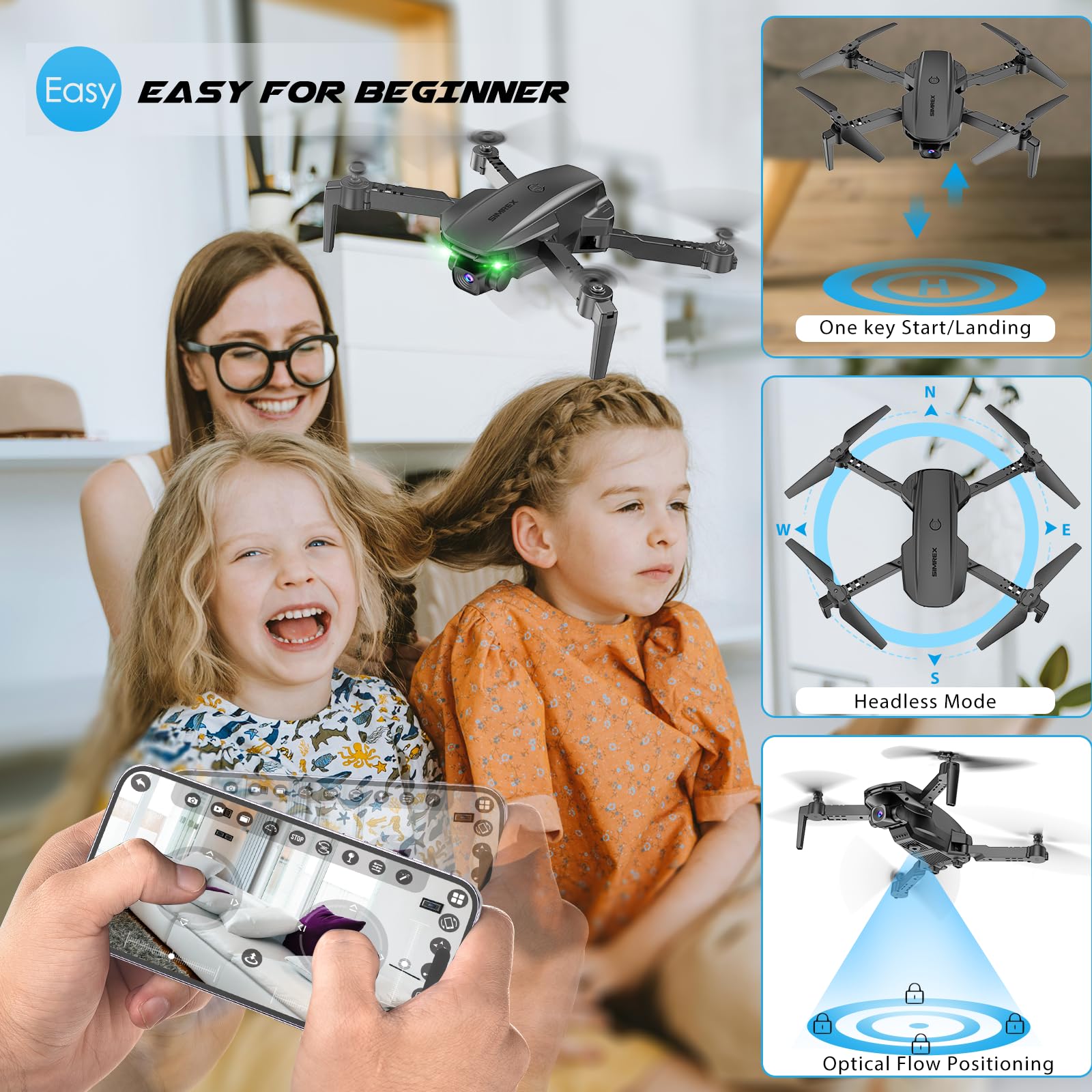 Drone With Camera 1080P for Kids And Adults, RC Quadcopter with Altitude Hold, Mini Drone With One Key Start, Waypoint Fly, Headless Mode, 3D Flip, 3 Speeds, Remote Control Drone for Beginners