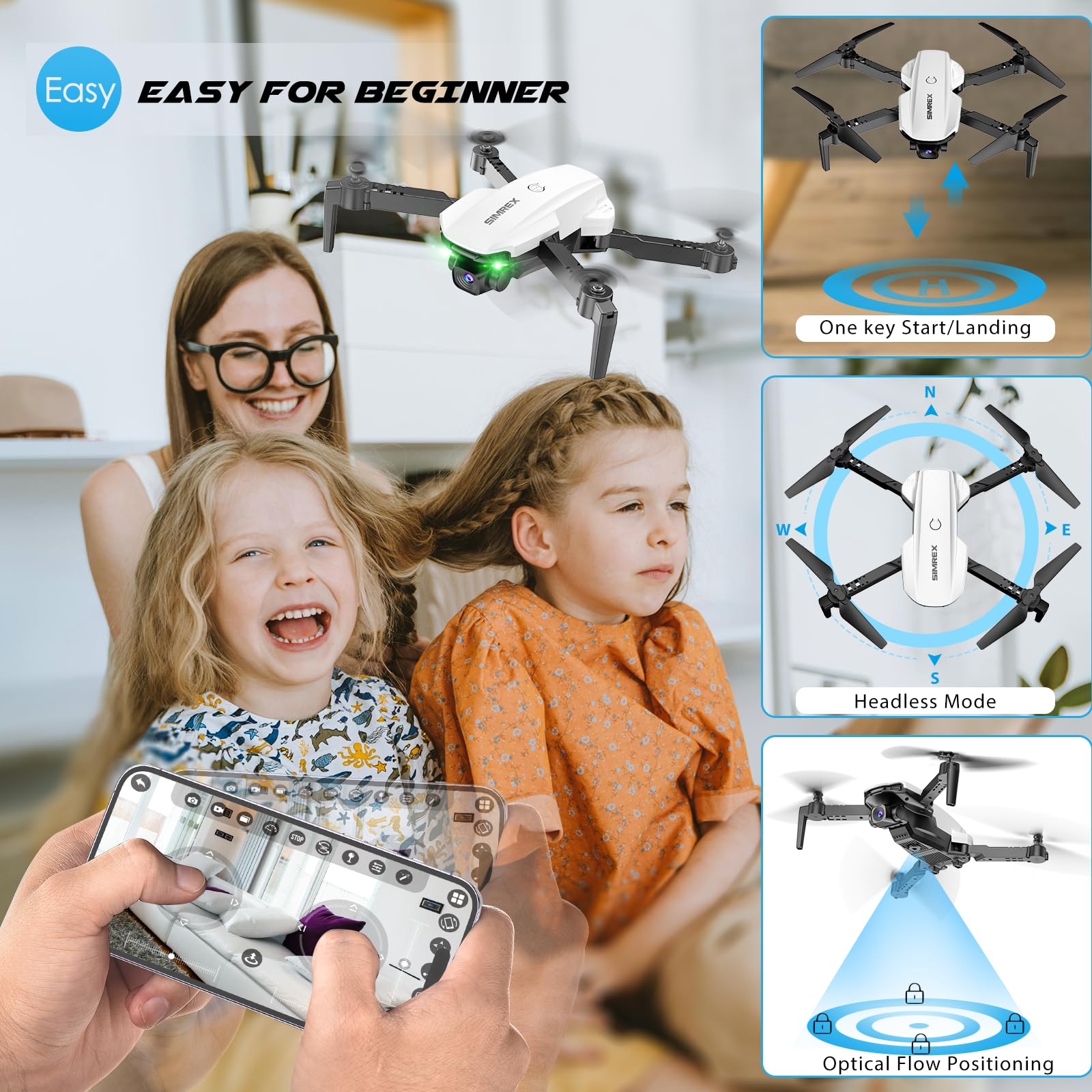 Drone With Camera 1080P for Kids And Adults, RC Quadcopter with Altitude Hold, Mini Drone With One Key Start, Waypoint Fly, Headless Mode, 3D Flip, 3 Speeds, Remote Control Drone for Beginners